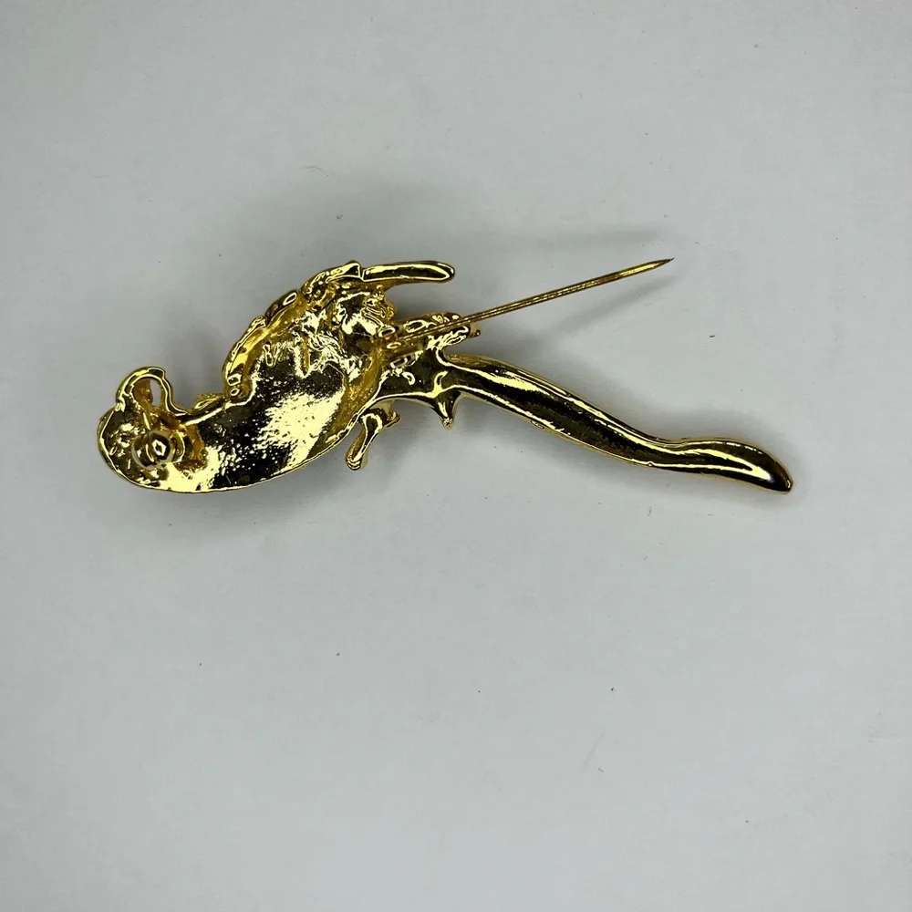 Vintage Multi Color‎ Cloisonne Enamel Rhinestone Tropical Bird Parrot Brooch Pin